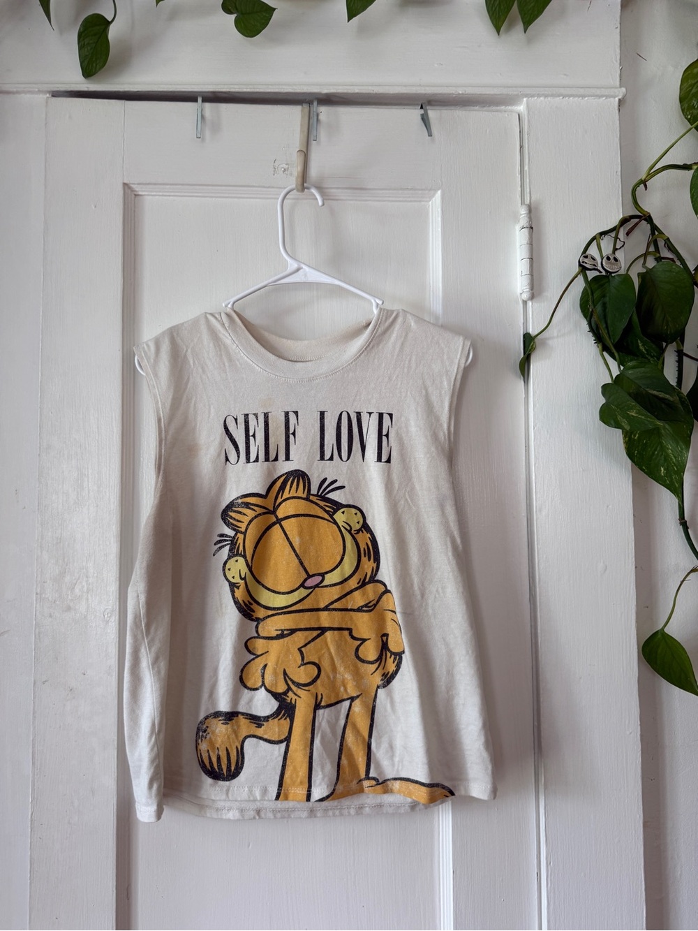 Self Love Garfield Graphic Tank Top - Cream